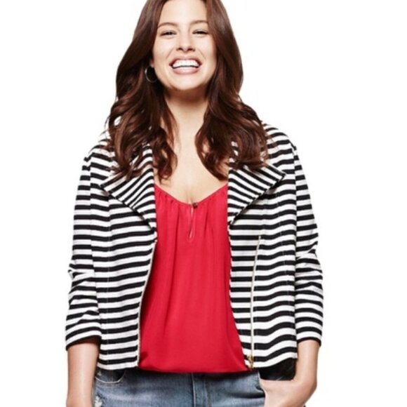 Lane Bryant SZ24 Navy & White stripe moto jacket Nautical Sailor Coastal Preppy - Picture 3 of 12